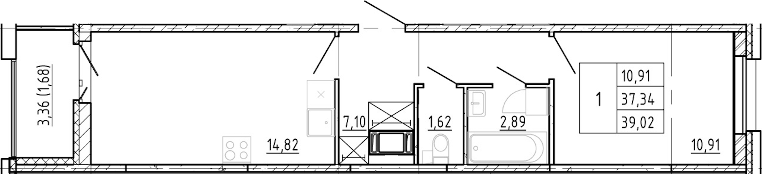 1-комнатная квартира 37.34 м², 8/12 эт., ЖК «Полис Новоселье»